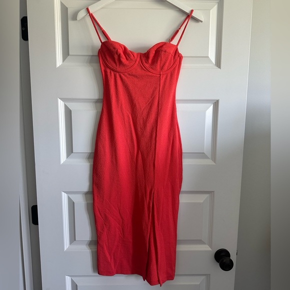 ViX Paula Hermanny Firenze Corsage Midi Dress in Coral - Picture 1 of 7